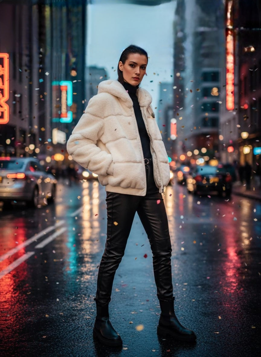 Cazadora depelo color beige