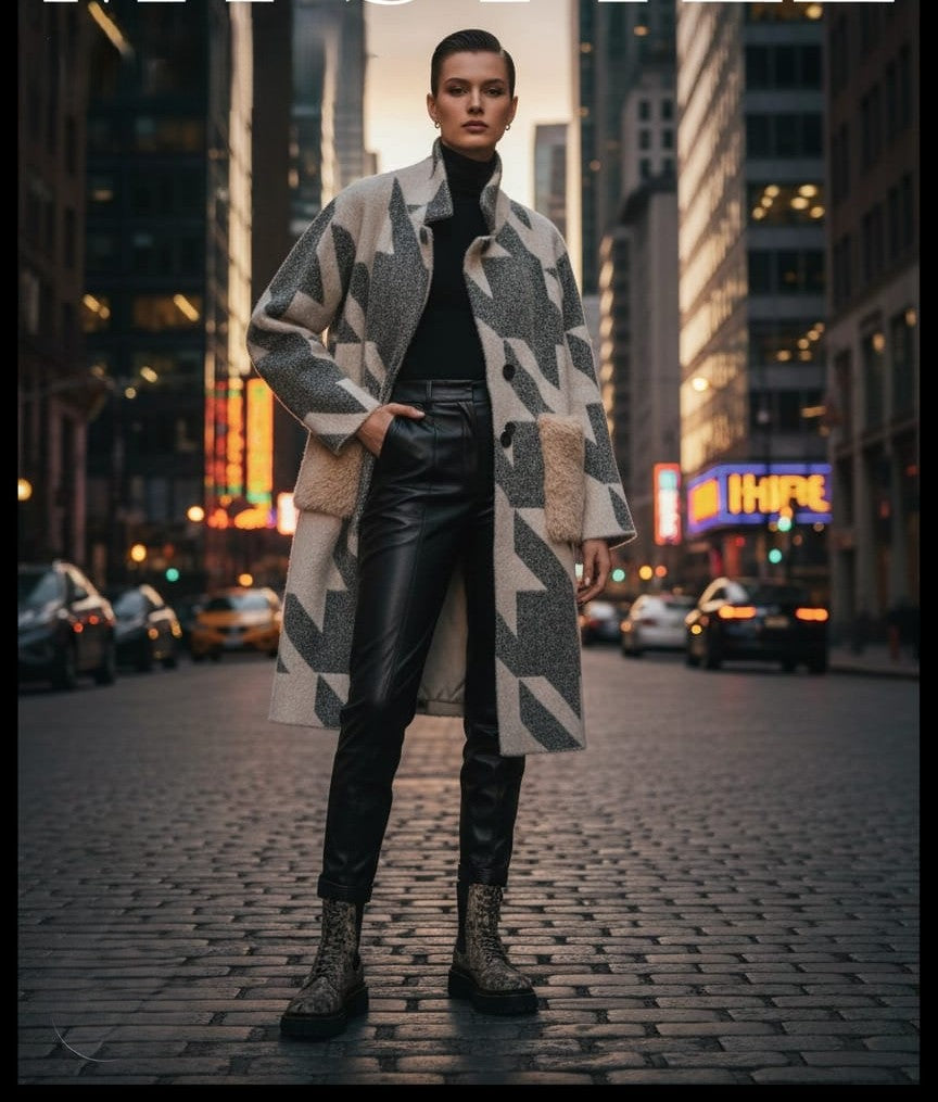 Abrigo Estampado con bolsillos de pelo