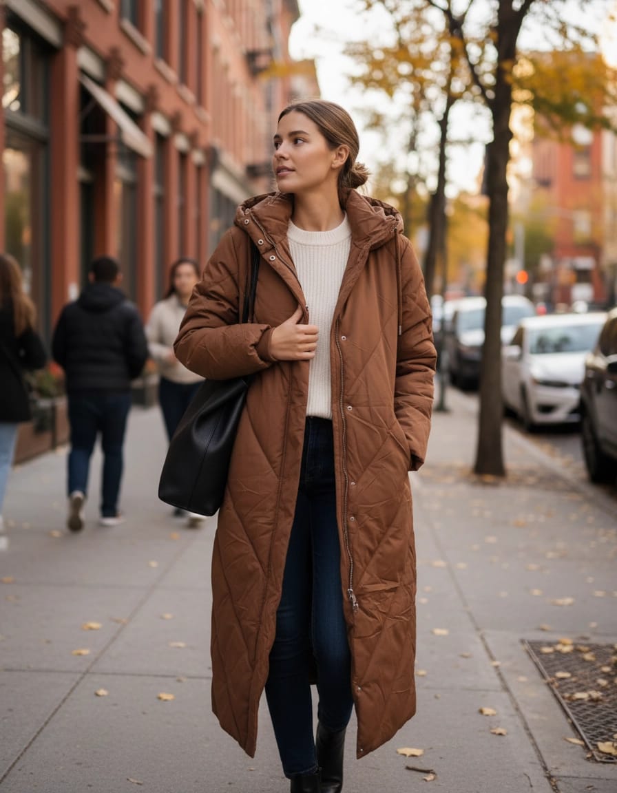 Abrigo Puffer Largo color marrón