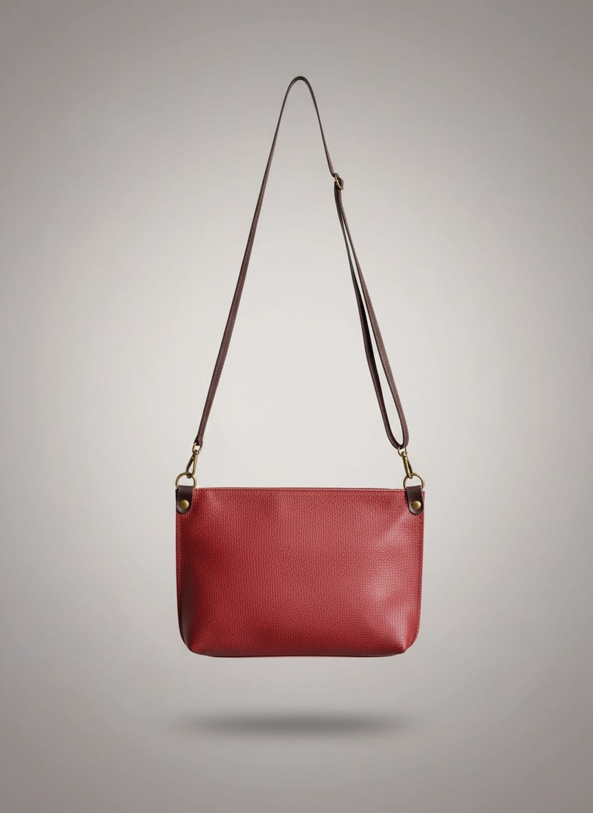 Bolso Bandolera de piel lisa color vino