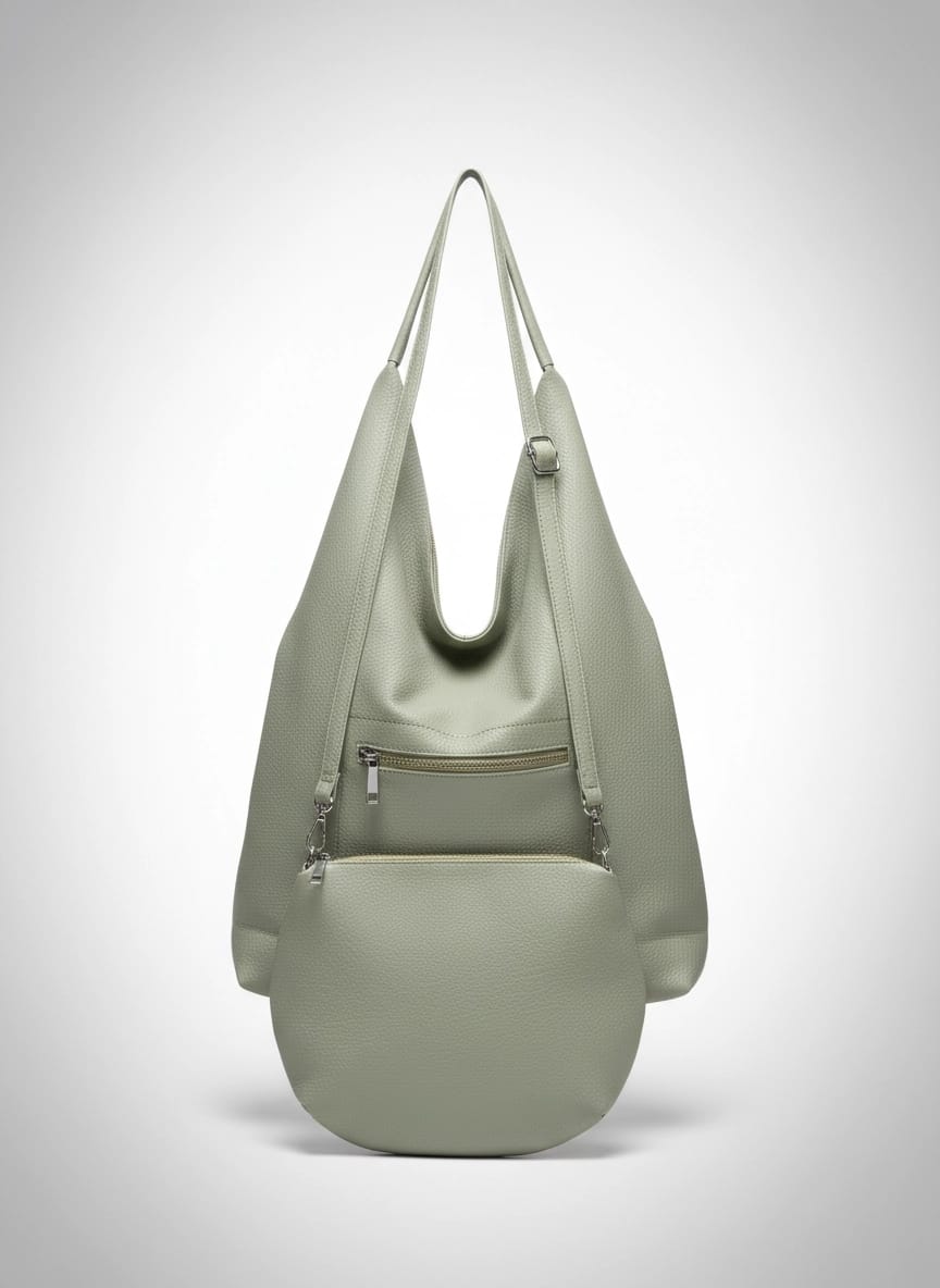 Bolso Tote Grande con Bandolera a juego color verde Manzana / Suave y Flexible