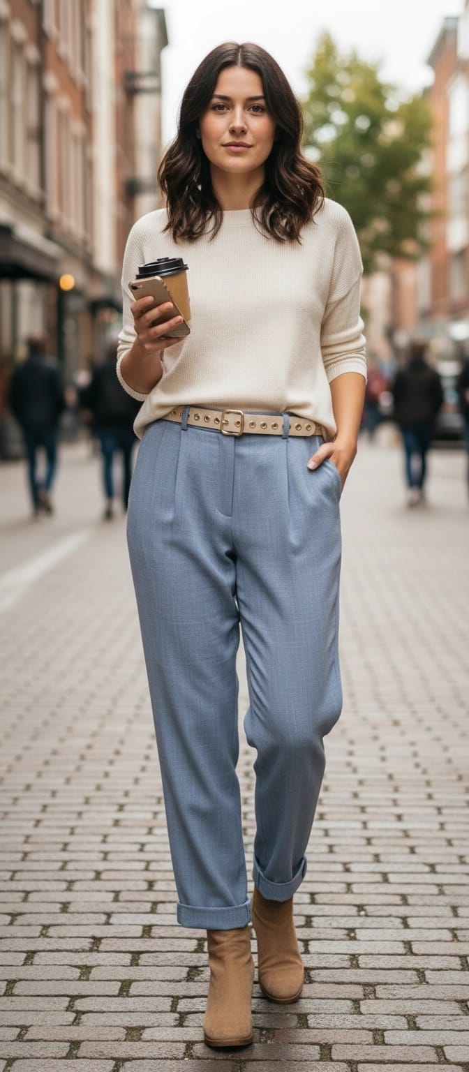 Pantalón Azul con Cinturón y Goma Elástica