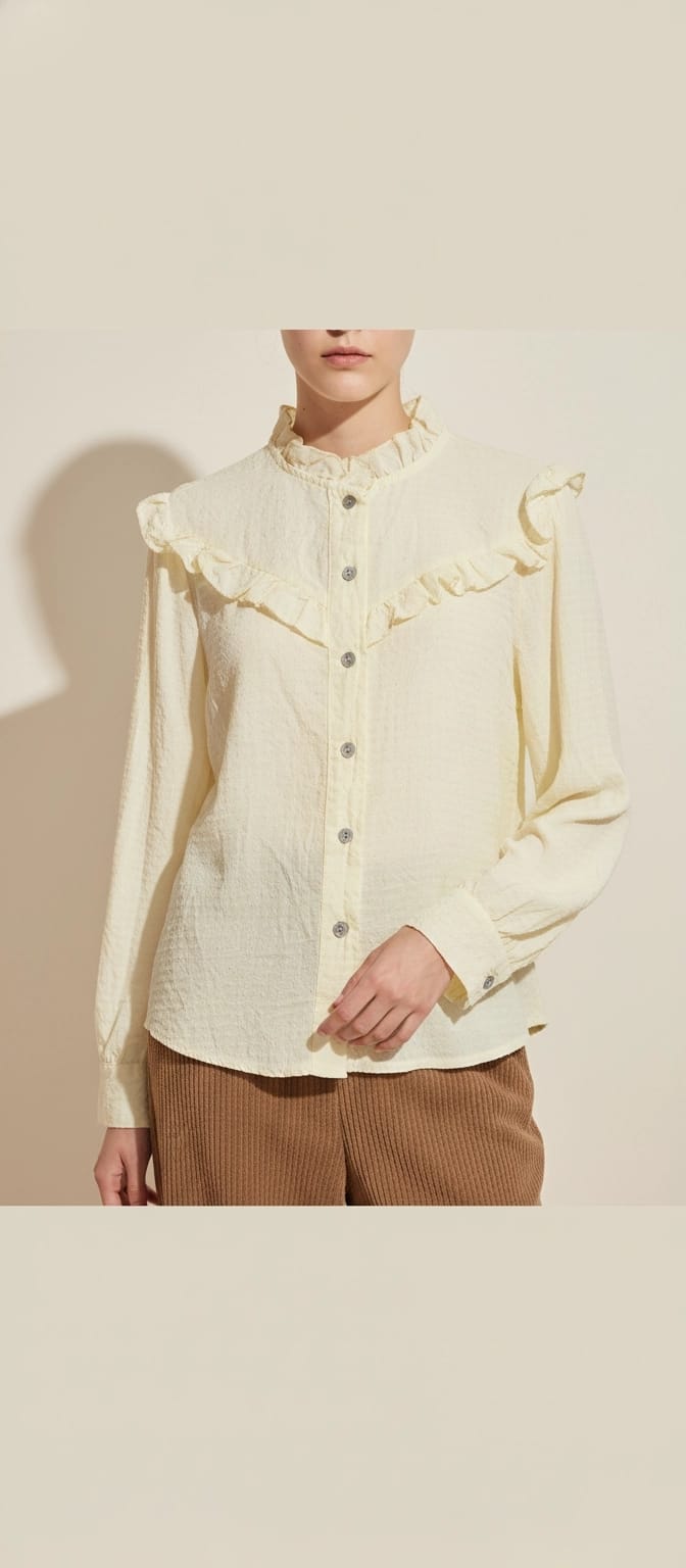 Blusa de Cuadros Vichy Amarillo con Volantes