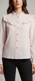 Blusa de Cuadros Vichy Rosa con Volantes