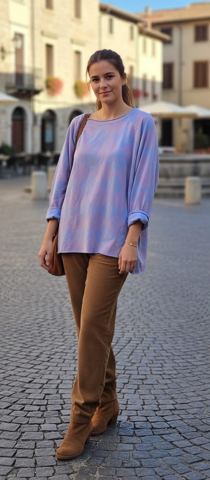 Sudadera de Rombos Holgada Lila y Rosa