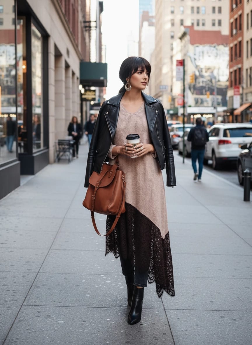 Vestido holgado con puntilla asimétrico