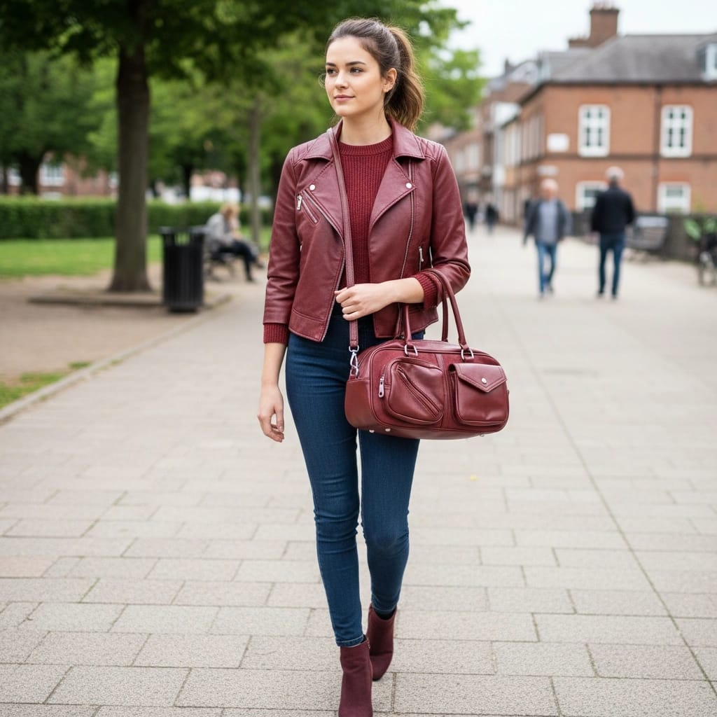 Bolso de mano color vino